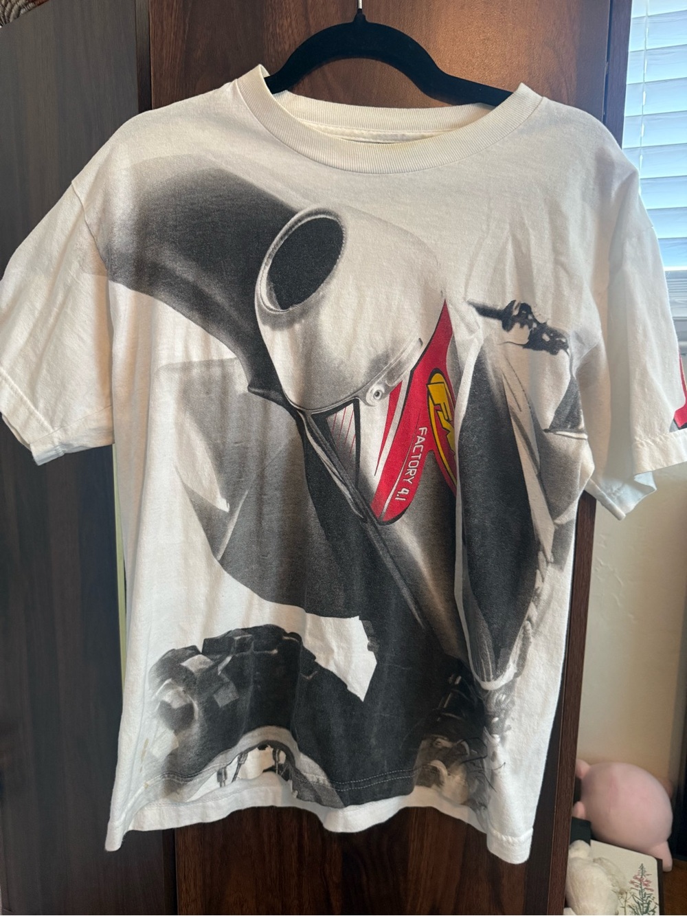 Men's White Short-Sleeve Graphic Motorcycle Tee with Red Detail